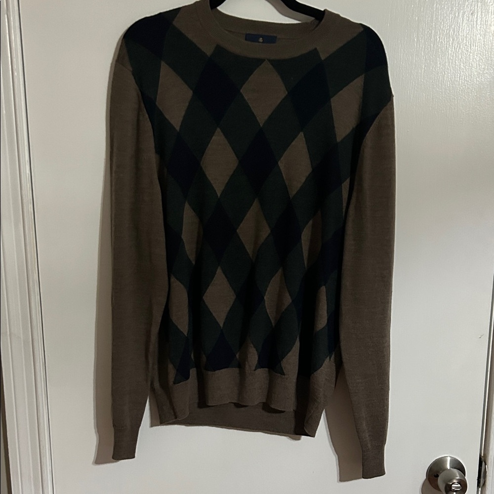 Brooks Brothers Brown and Black Argyle Crewneck Sweater